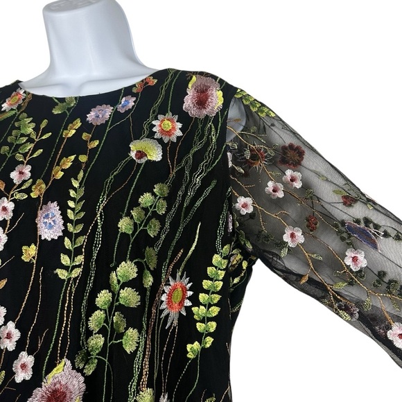 Caroline Rose Garden Walk Embroidered Floral Tunic Blouse Black Mesh Size Small - Picture 5 of 15